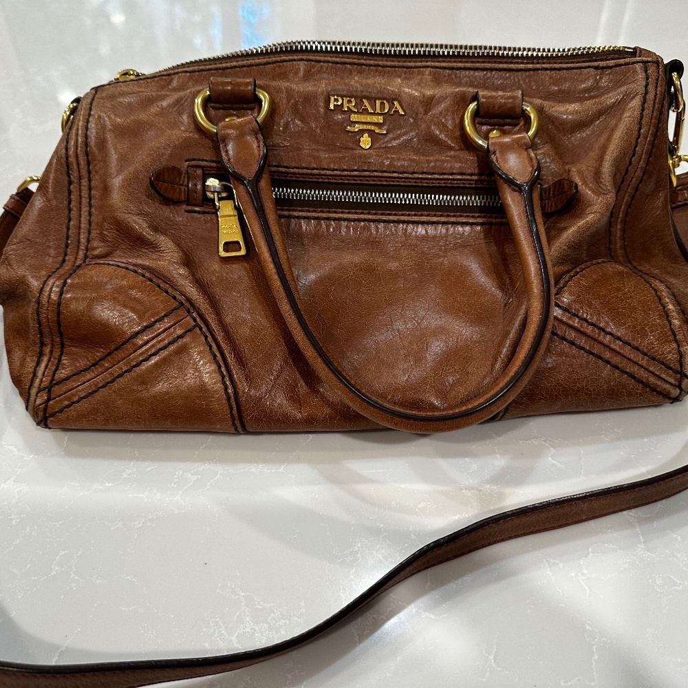 Prada Brown Leather Bag with Crossbody Strap